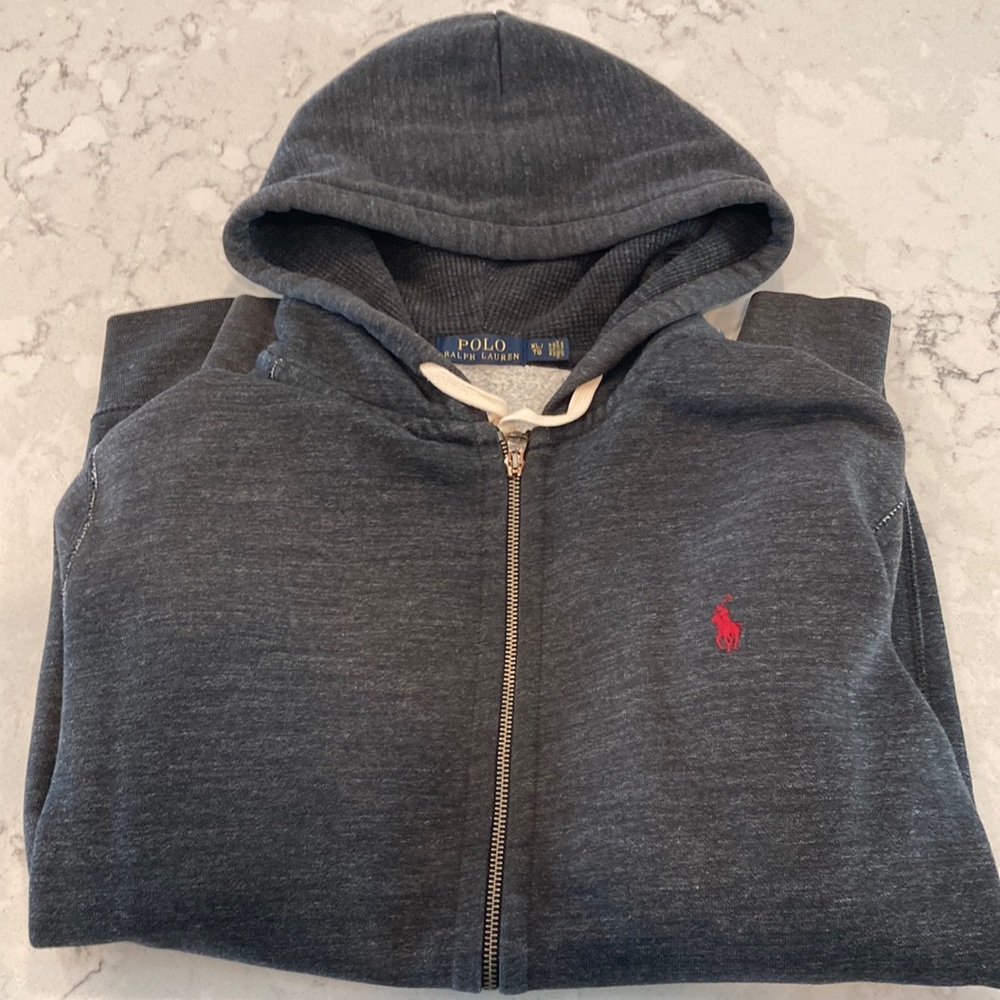 Polo Mens distressed hoodie size Large, color Charcoal